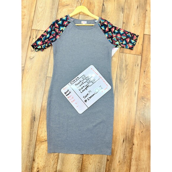 LuLaRoe Julia Dress Bodycon M Gray Blue Stretch Knee Length Comfy Soft - Picture 14 of 14